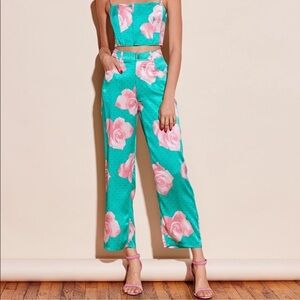 Fleur Du Mal 100% Silk pants in Mega Rose/ Monaco Green size 4